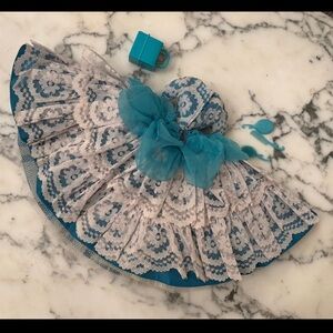 Vtg Barbie Handmade Turquoise Silk Organza Lace Premiere Crinoline Dress